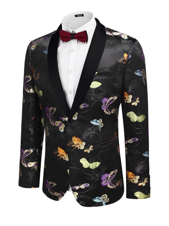 Coofandy Other - Men's Black Floral Butterfly Jacket - Elegant Tux Blazer